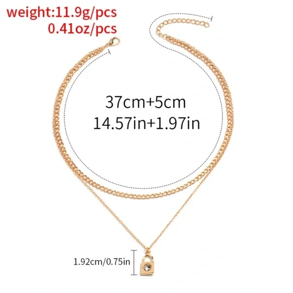 Elegant Gold Color Layered Necklace with Lock Pendant - Picture 7 of 9